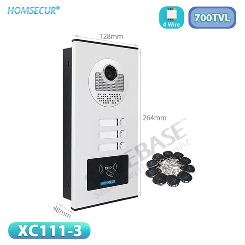 Outdoor doorbell camera flush mount with RFID panel, 4 call buttons, and wide-angle lens