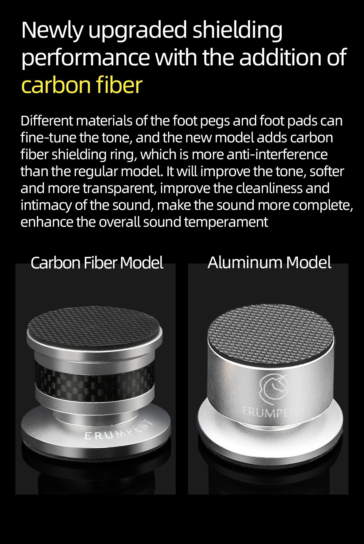 ERUMPENT 4 PCS Hi-end Speaker Spike Stand Foot Pads for Sounds Carbon Fiber Adjustable Audio Speakers Shock-absorbing Feet Pegs