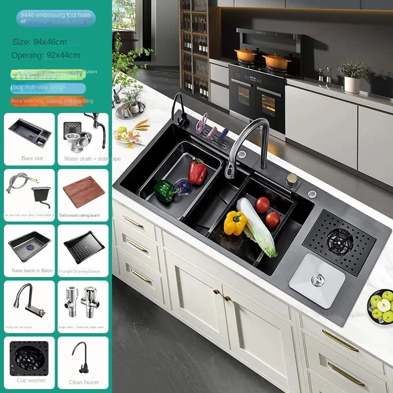 Flying RainWaterfall Sink Stainless Steel Large Big Single Garbage Can Waste Sink Kitchen Household Washbasin Handmade Sinks