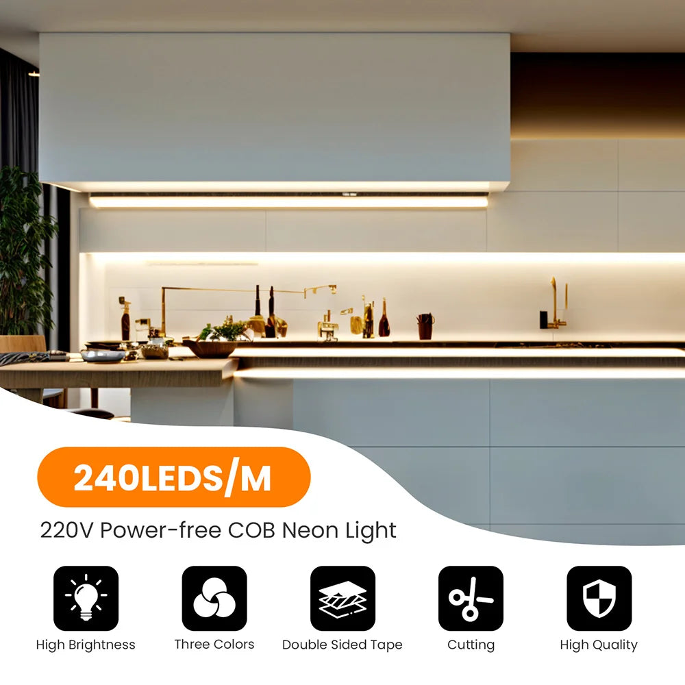 Wall Touch COB LED Neon Strip Light Wifi Bluetooth 23key Remote Control 220V Dimmer Power Kit 5m 10m 20m 40m 0.5m 240LED/m Flex