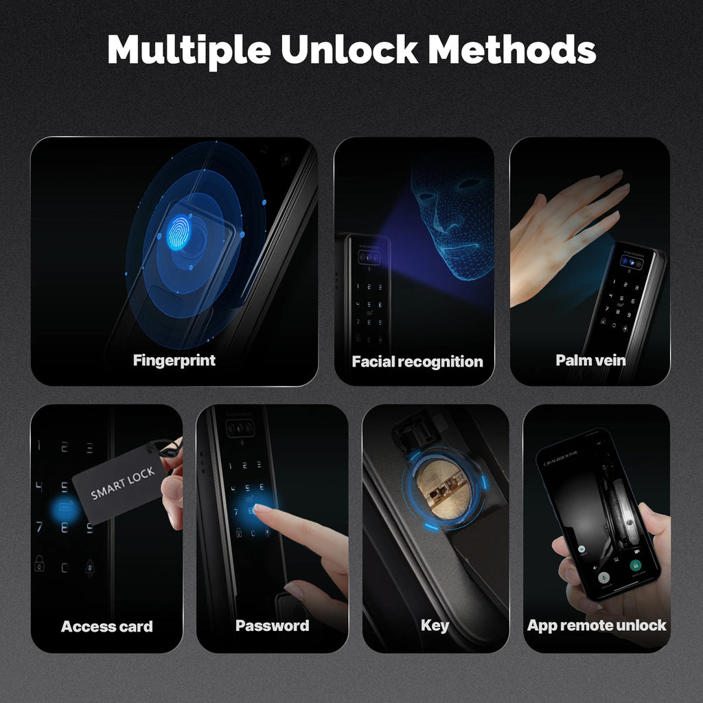 MOES Tuya WiFi Smart Door Lock Facial Palm Vein Recognition Remote Fingerprint Password IC Card Unlock Indoor Battery Powered