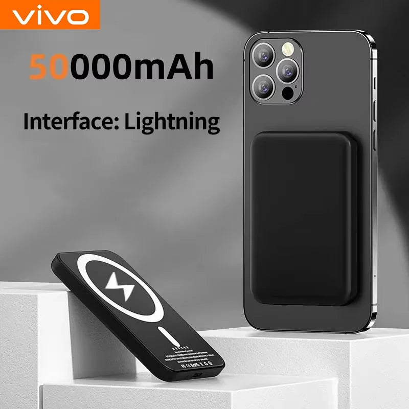 Magnetic Power Bank 50000mAh - Fast Wireless Charger for iPhone Black 50000mAh Tidesmit