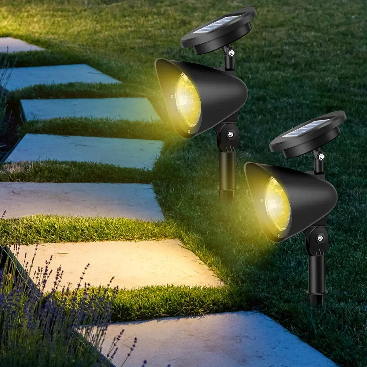 Solar 9 LED Ground Lights Outdoor, IP65 Waterproof Brightness Adjustable Spot Light for Garden Backyard Driveway Patio Decor