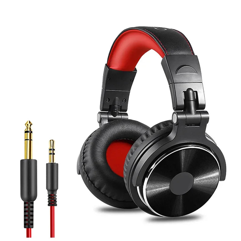 Wired Studio Headphones with Mic, 50mm Drivers - Red/Black or Black Red And Black Tidesmit