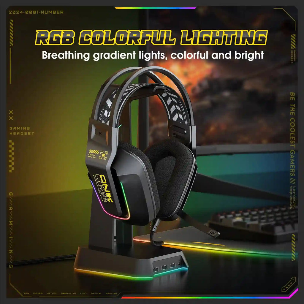 Gaming Headset with RGB Microphone - Wired Over-Ear PC Headset Tidesmit