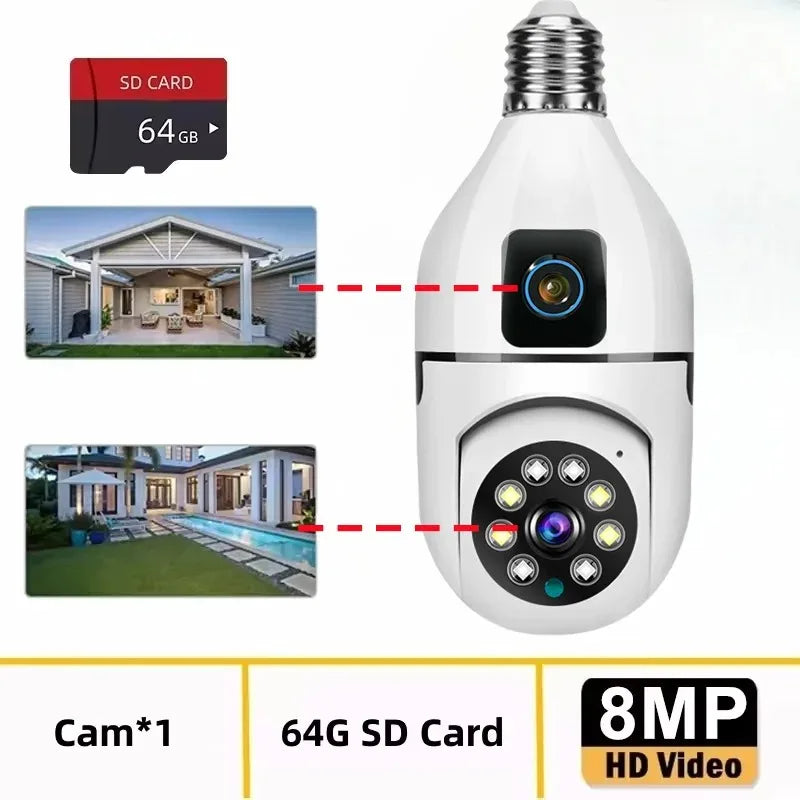 WiFi IP Camera E27 Bulb Cam 8MP Wireless Baby Monitor AI Tracking Security Video Surveillance Pet Cameras 5MP SmartLife Indoor