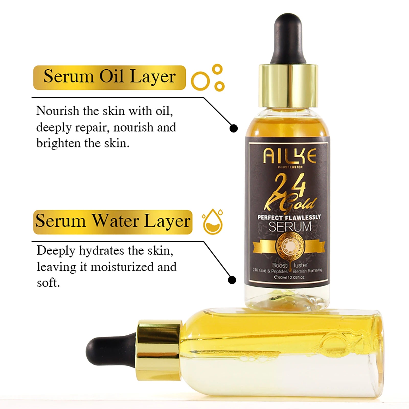 AILKE 24k Gold Flawlessly Whitening Skin Care Set For All Skin Type, Moisturizer, Reduce Black Spots, Smoothing, Brightening