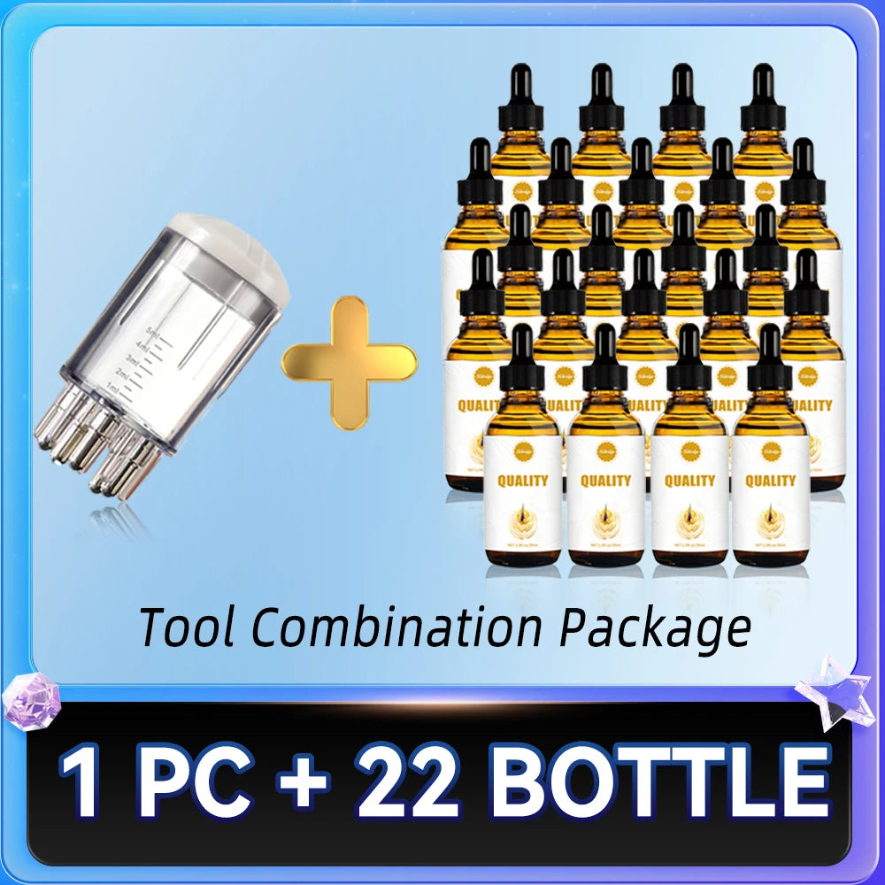 Scalp applicator liquid comb and 22 treatment bottles kit for hair growth, serum massage, and scalp care.