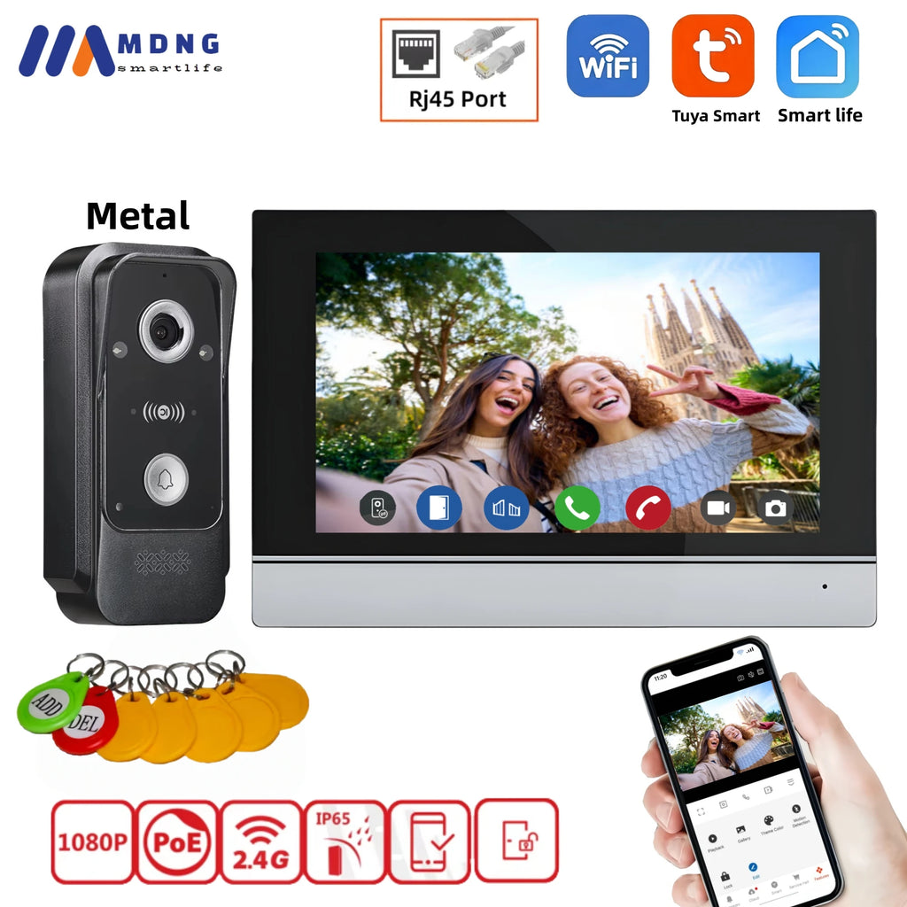 TUYA 1080P 10 Inch Video Intercom Touch Screen Wireless WiFi POE Wired Doorbell RFID Access Control Night Vision Waterproof