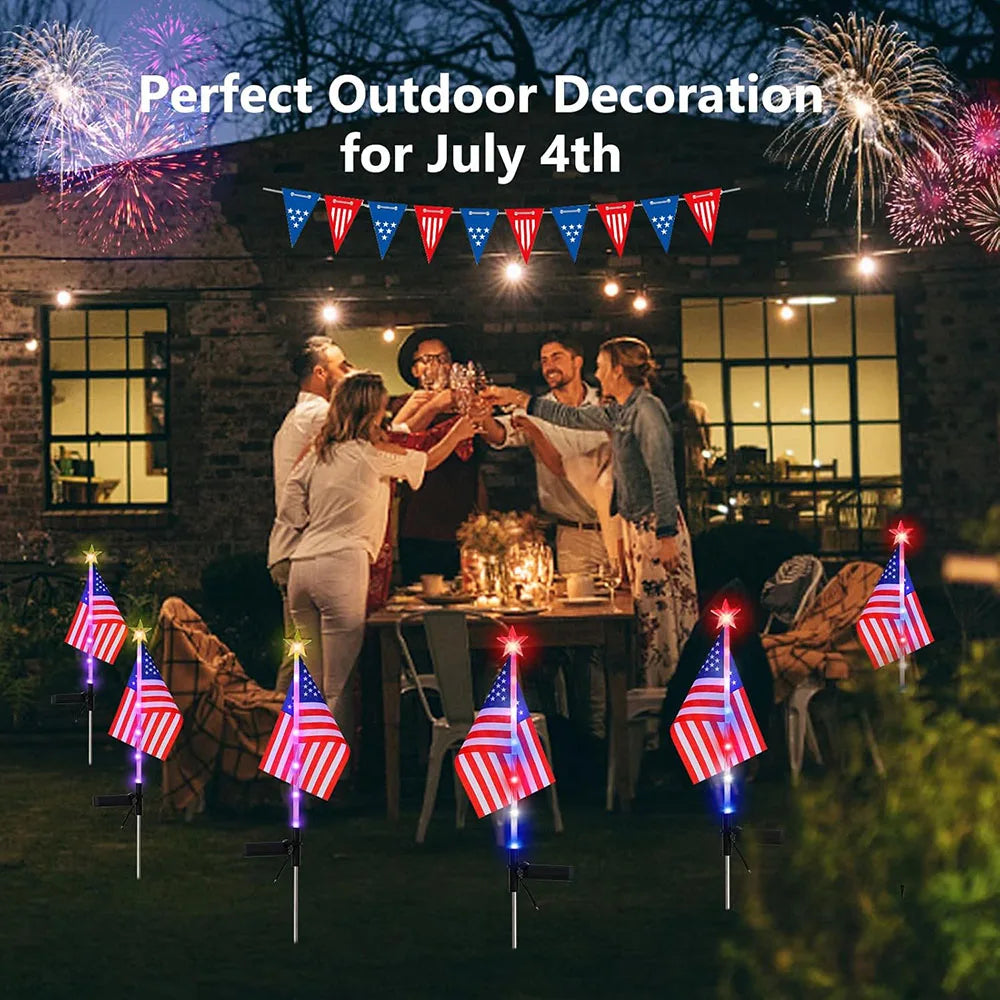 4Pcs LED American Flag Solar Lights Outdoor, 4th Of July Decoration Flag Lights with 2 Modes, Waterproof Summer Decora Garden Light, LED Solar Flag Patriotic Lights for Yard, Garden, Pathway, Independence Day, Memorial Day
