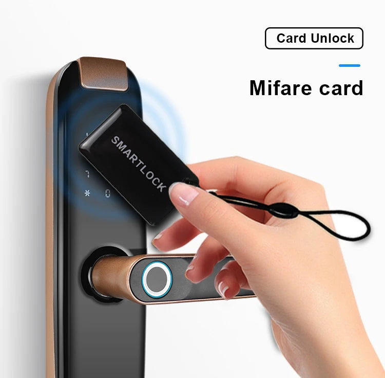 TUYA APP Compatible Smart Life App Unlock Smart Door Lock for Home Wood Door with Fingerprint Handle Combination Rfid Card