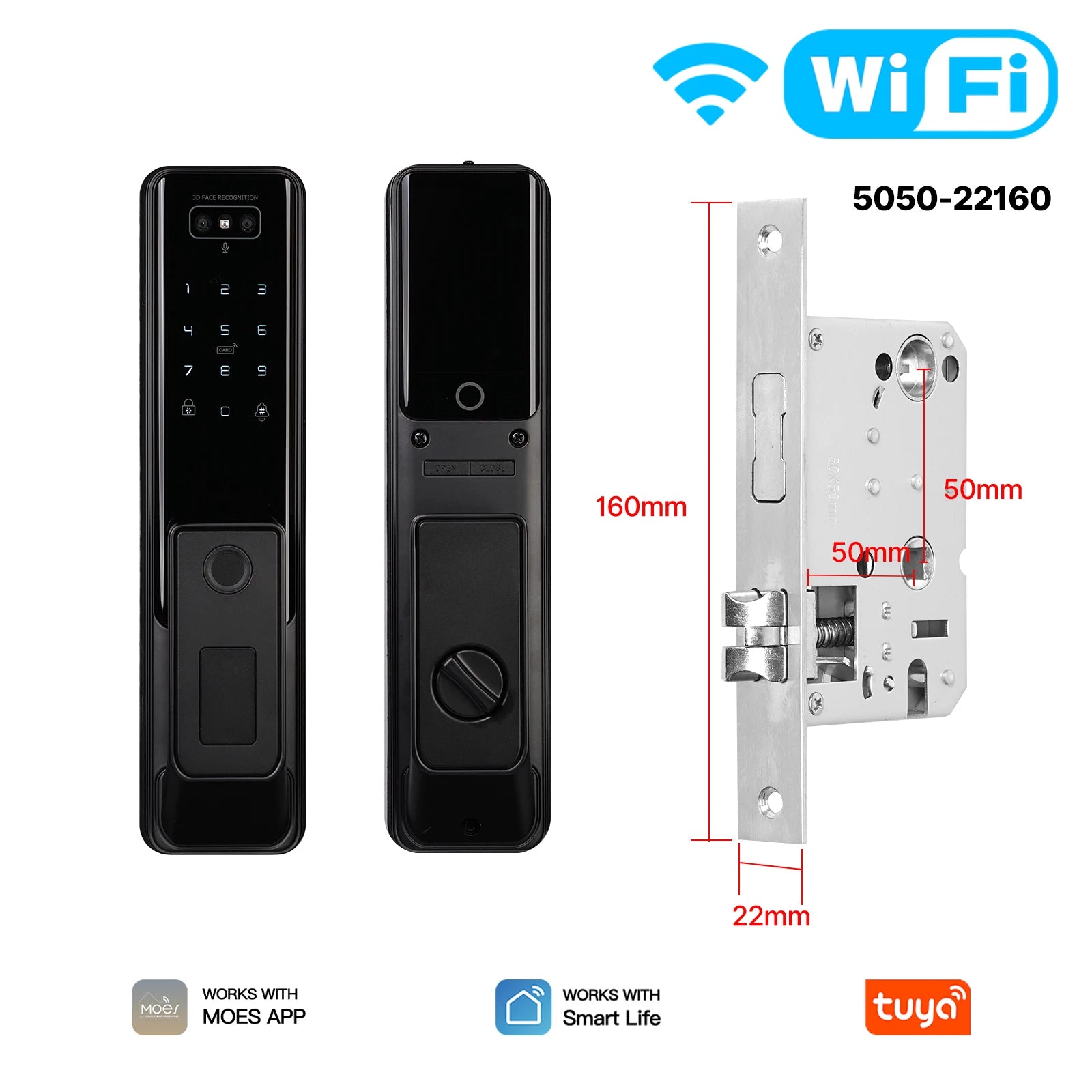 Tidesmit MOES Tuya Smart Door Lock with Camera featuring facial palm vein and fingerprint recognition for security