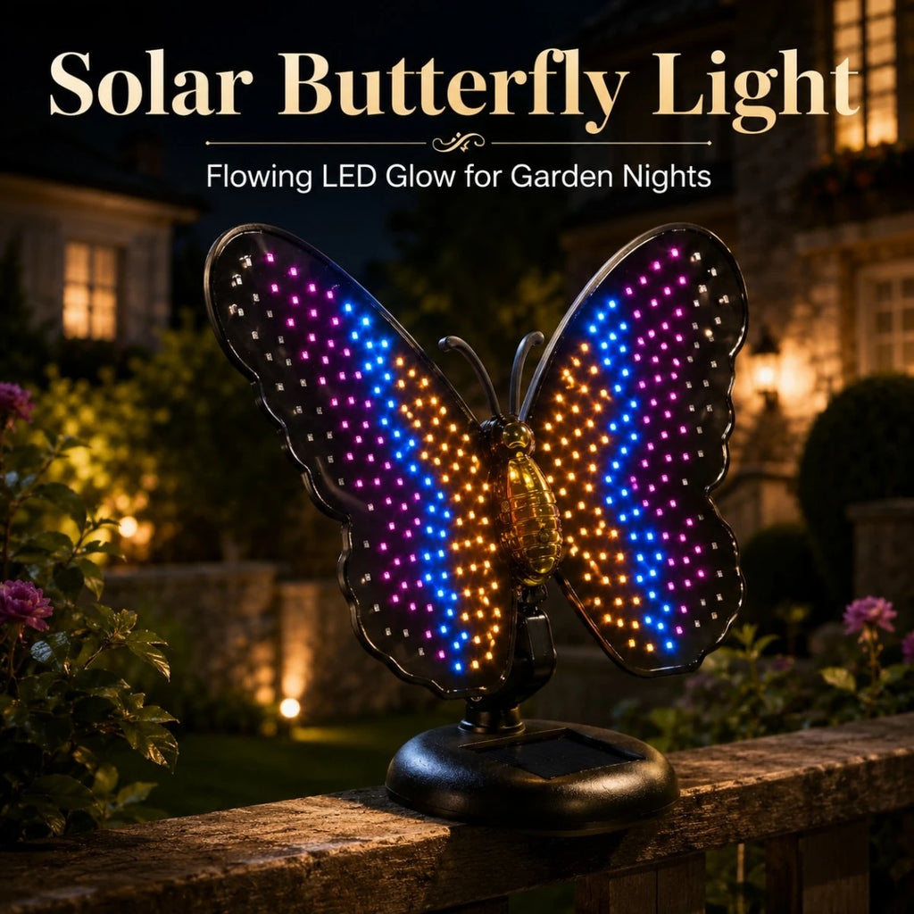 Outdoor Solar Butterfly Lamp 210 LEDs Hanging Wall Fence Art Decoration Solar Landscape Light for Garden Yard Patio Porch