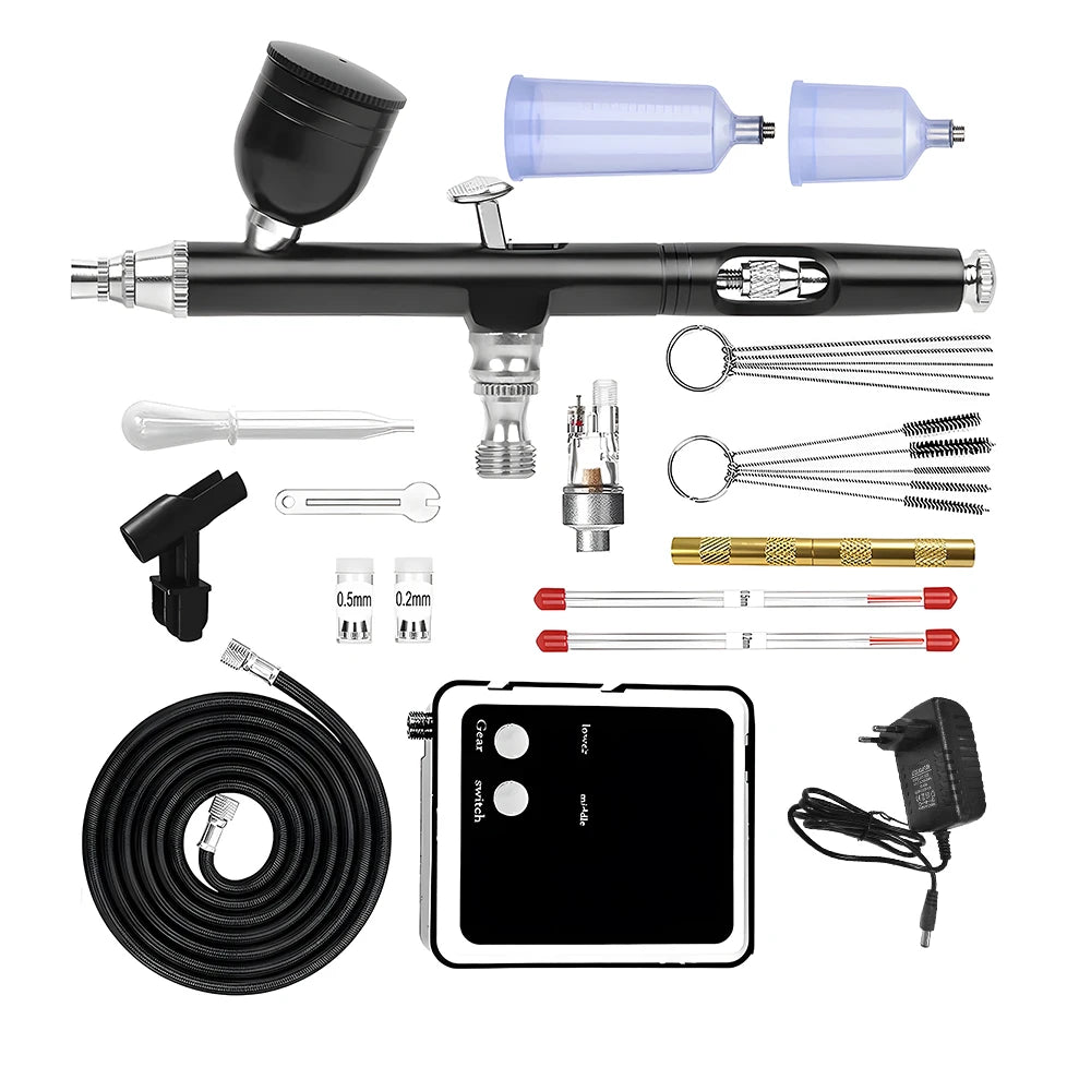 Podofo Dual Action Airbrush Kit Pneumatic Spray Gun for Nail Art Tattoo Painting Car Paint Spraying Tool