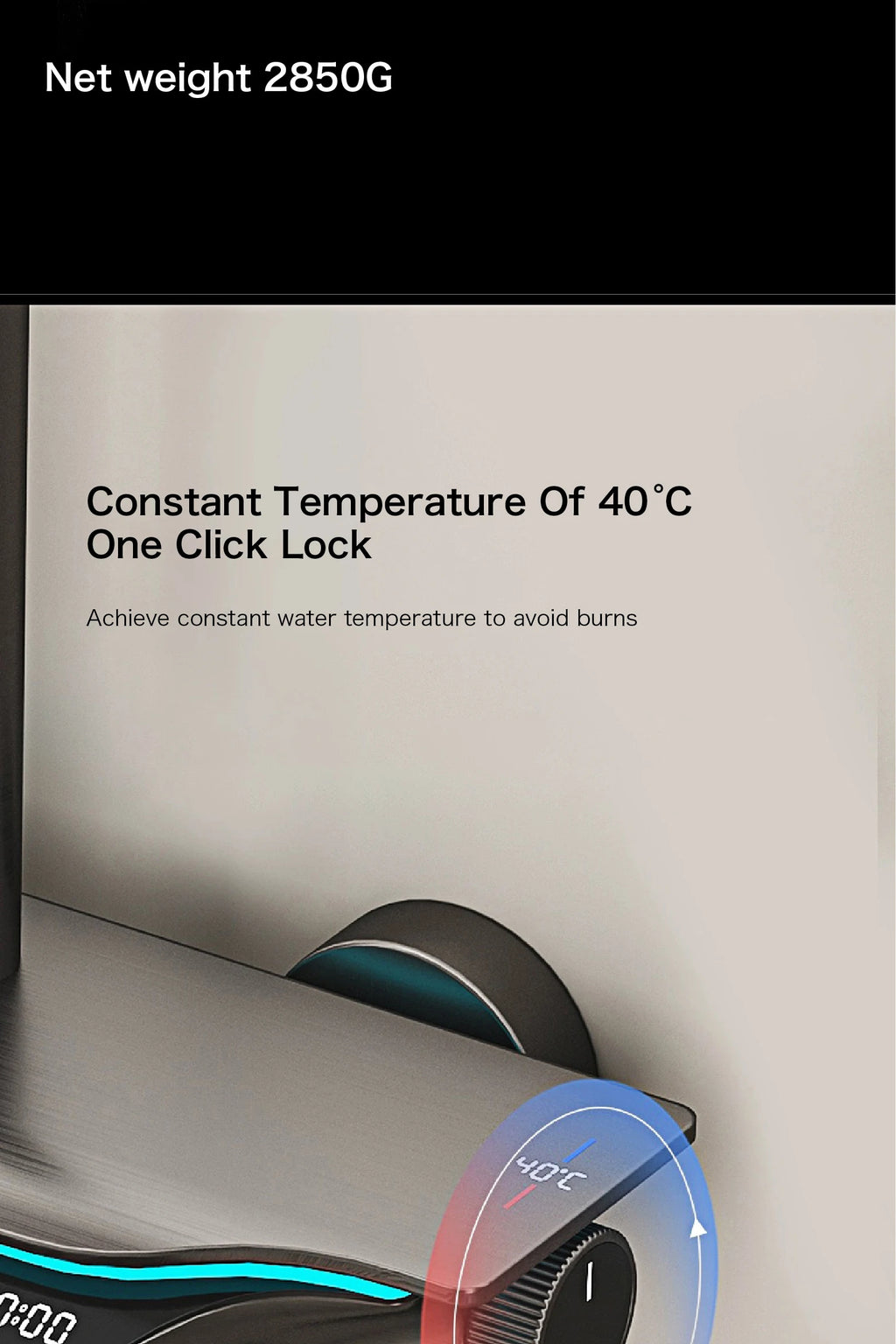 Luxury Brass Gun Gray Shower System Intelligent LED Digital Display Constant Temperature Design, Dual Control Bathroom Faucet
