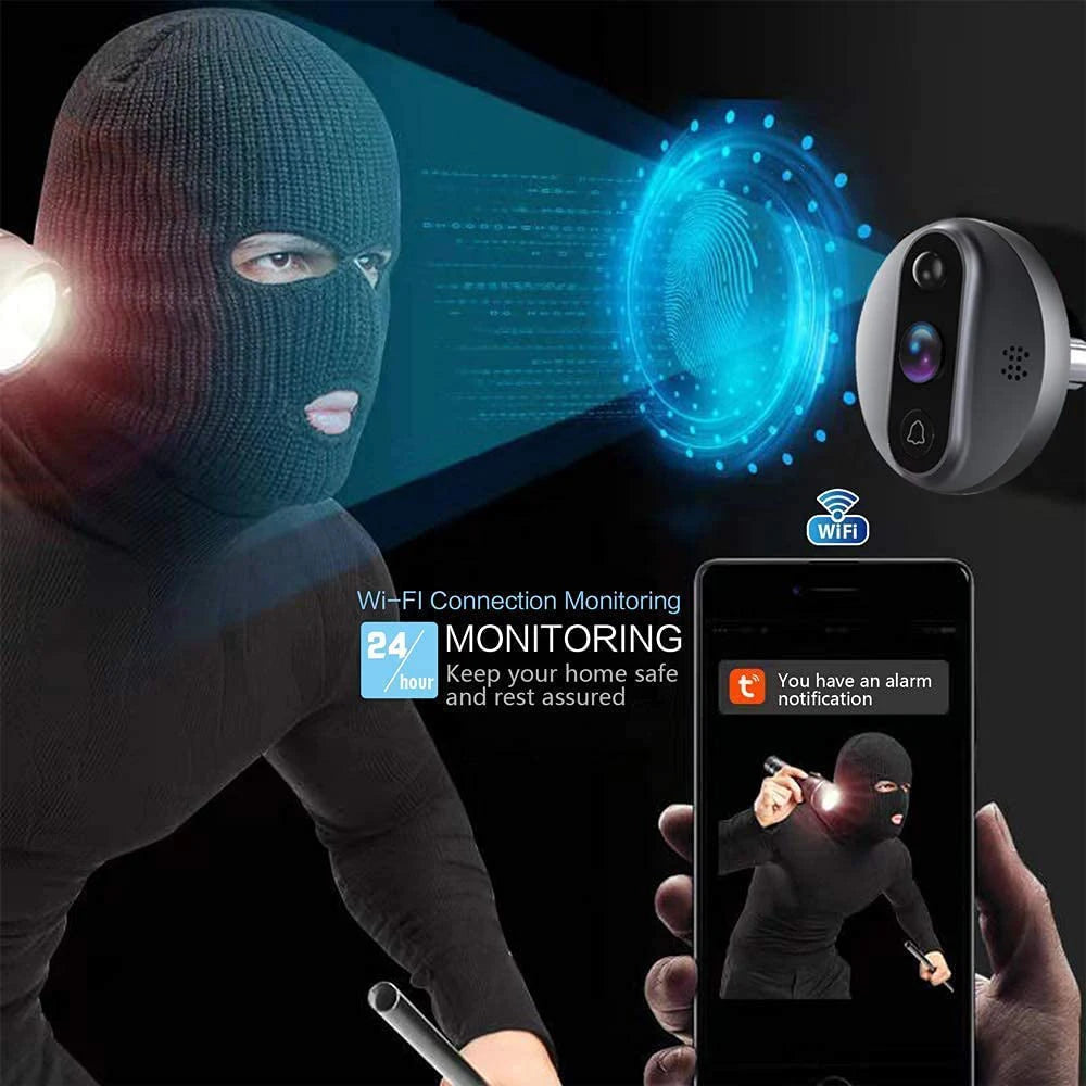 3MP Wi-Fi Tuya SmartLife Battery Powered 940nm No Visible Light Infrared Audio Video Door Eye Digital Viewer PIR Doorbell Camera