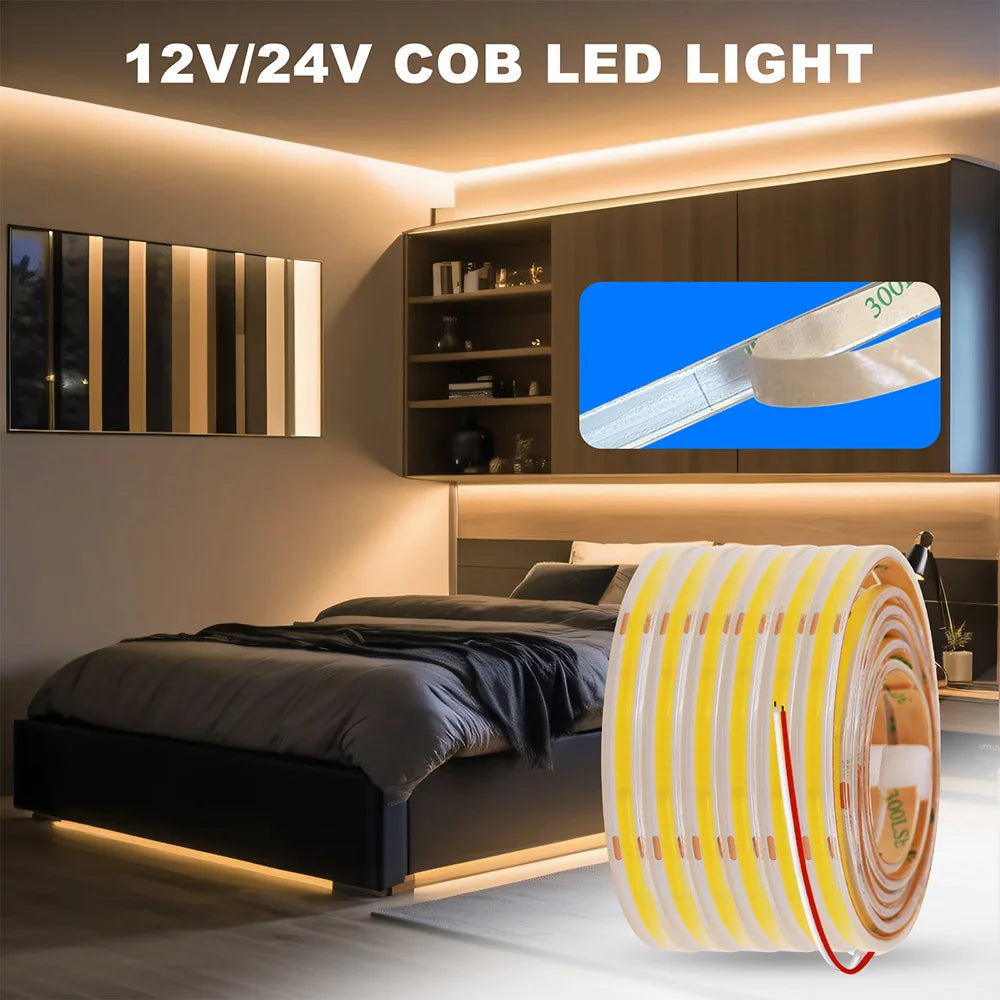 IP67 Waterproof COB LED Strip Light 12V 24V 3000K 4000K 6000K Flexible Led Tape 5m 10m 20m 0.5m 1m 2m 480LEDs/m Linear Lighting
