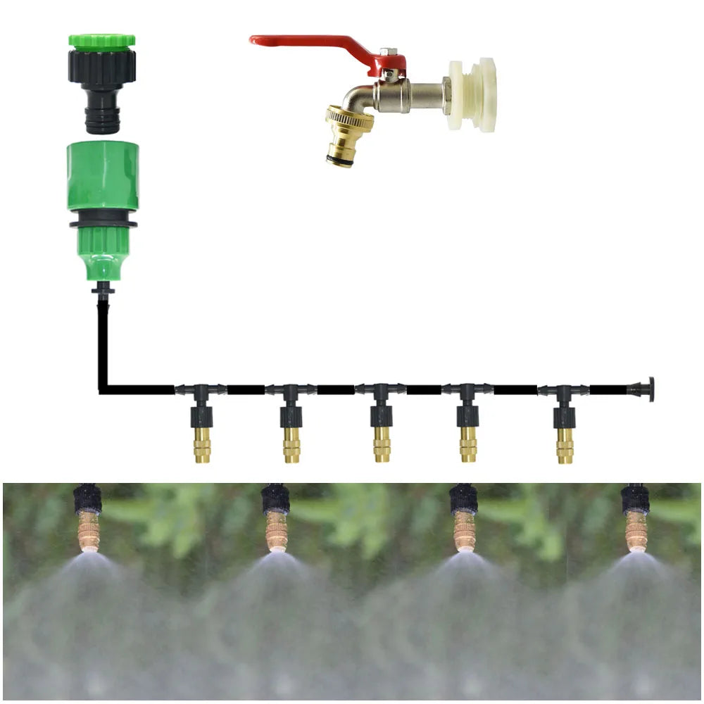 5M-30M Outdoor Misting Cooling System Garden Irrigation Watering 1/4'' Brass Atomizer Nozzles 4/7mm Hose for Patio Greenhouse