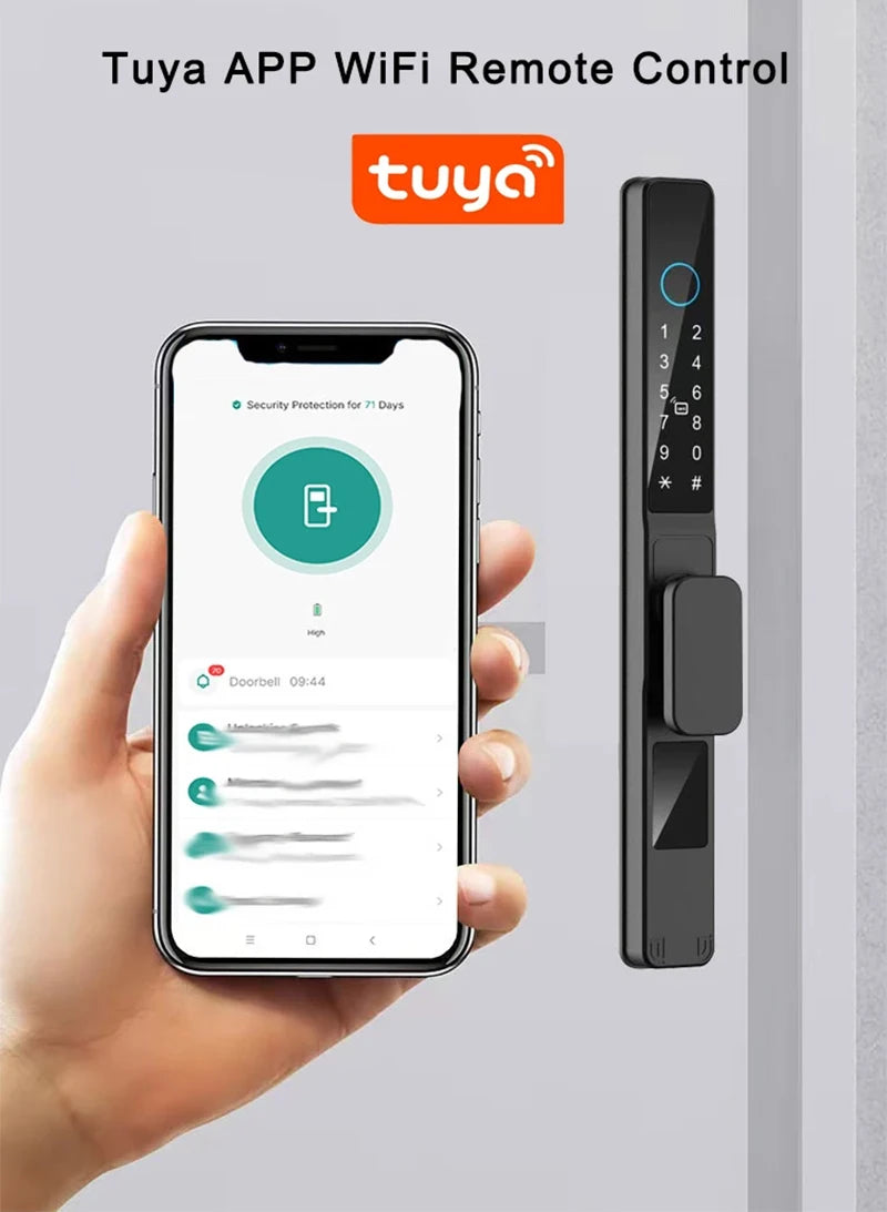 Tuya Wifi App Waterproof Smart Aluminum Door Lock Euro Double Hook Mortise Fingerprint Password Electronic Sliding Door Lock