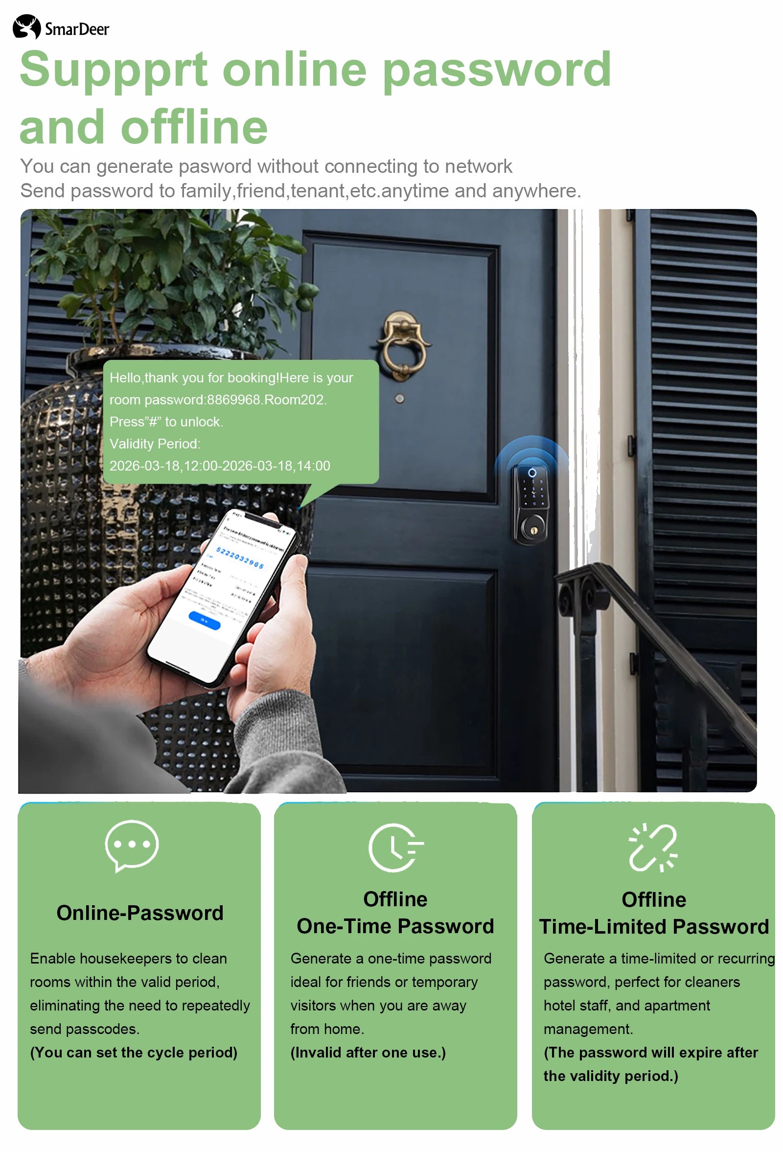 SmarDeer IP66 Waterproof Smart Lock,3D Facial Recognition Fingerprint Door Lock,Tuya Electronic Door Lock for Israel Standard