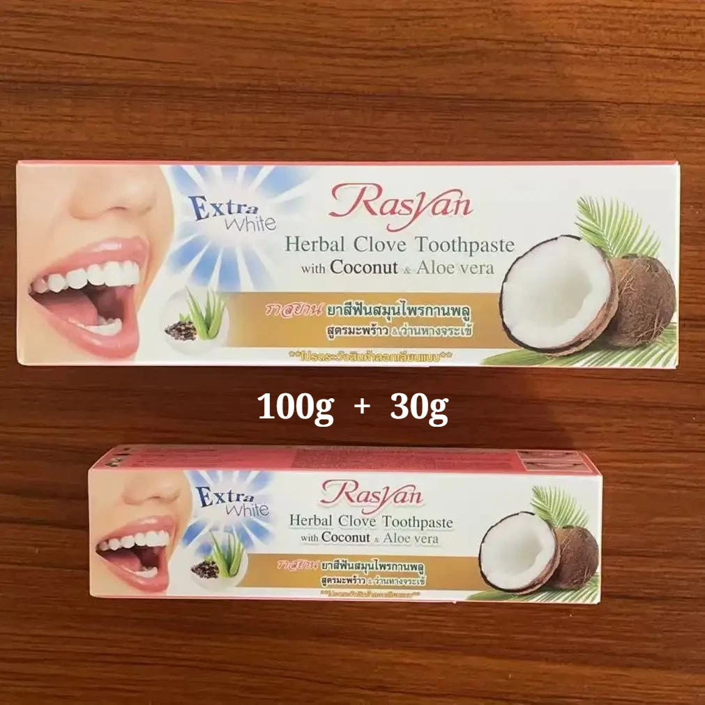 Tidesmit Rasyan Clove and Coconut Oil Teeth Whitening Toothpaste and Powder Set for Yellow Stain Removal