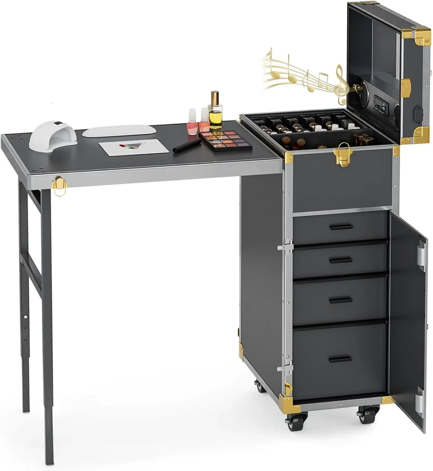 Rolling Manicure Table | Foldable Makeup Train Case - Tidesmit Massage Chairs Tidesmit