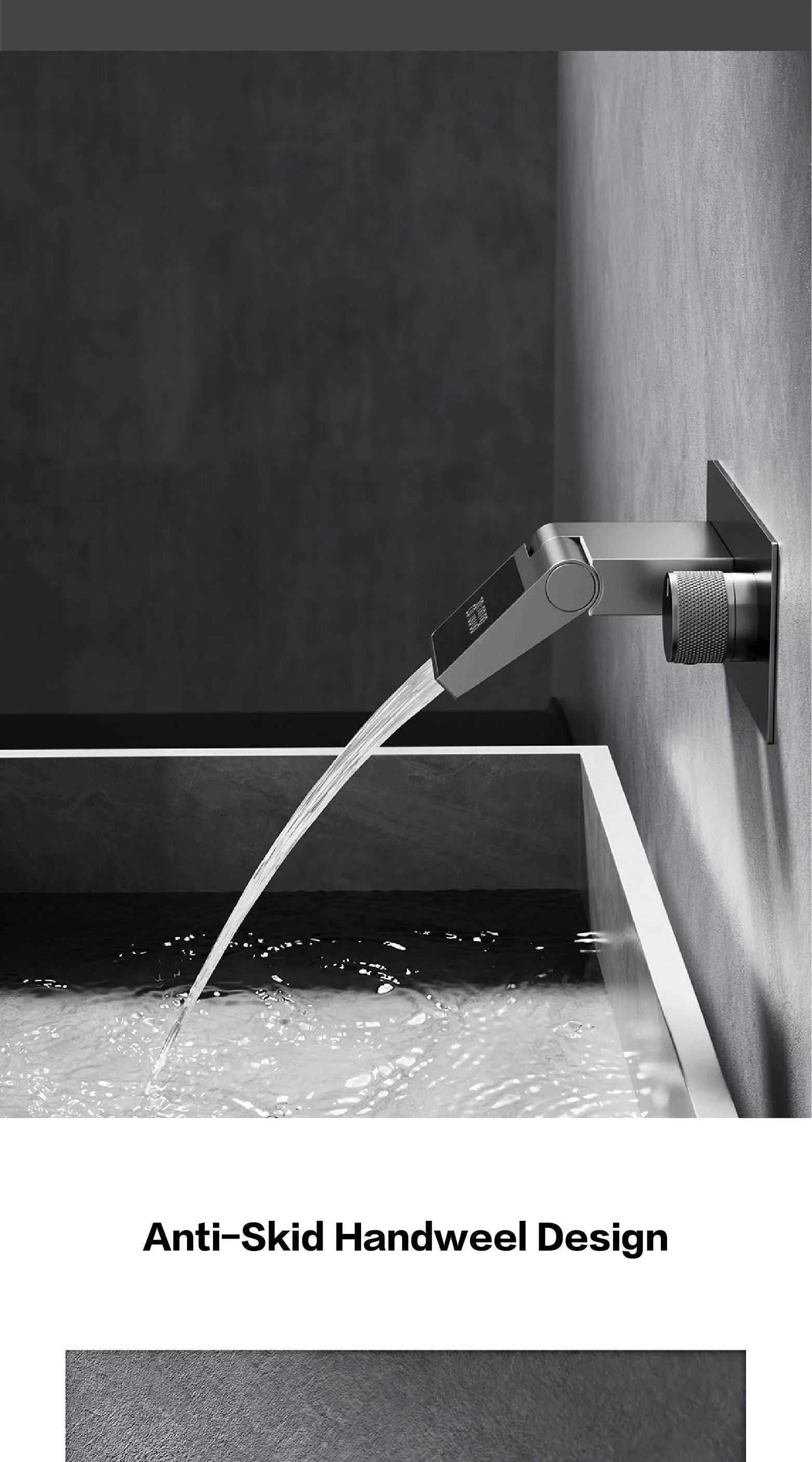 Luxury Gun Gray Brass Wall Mounted Bathroom Faucet with LED Digital Display Single Handle Hot & Cold Water Embedded Bathroom Tap