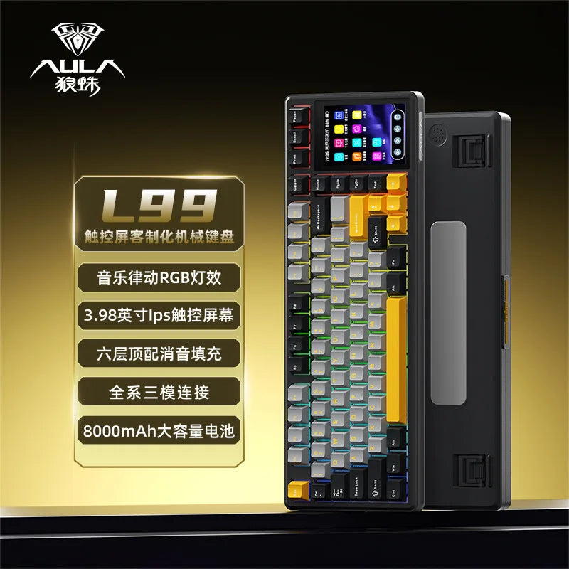AULA L99 Mechanical Keyboard Intelligent Screen Wireless Bluetooth Gasket Structure Gaming Keyboard RGB  Lighting Night Vision