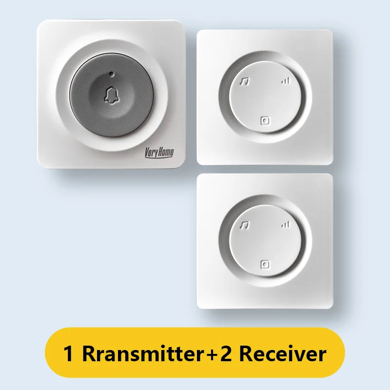 VERYHOME wireless doorbell set with one transmitter and two receivers, white