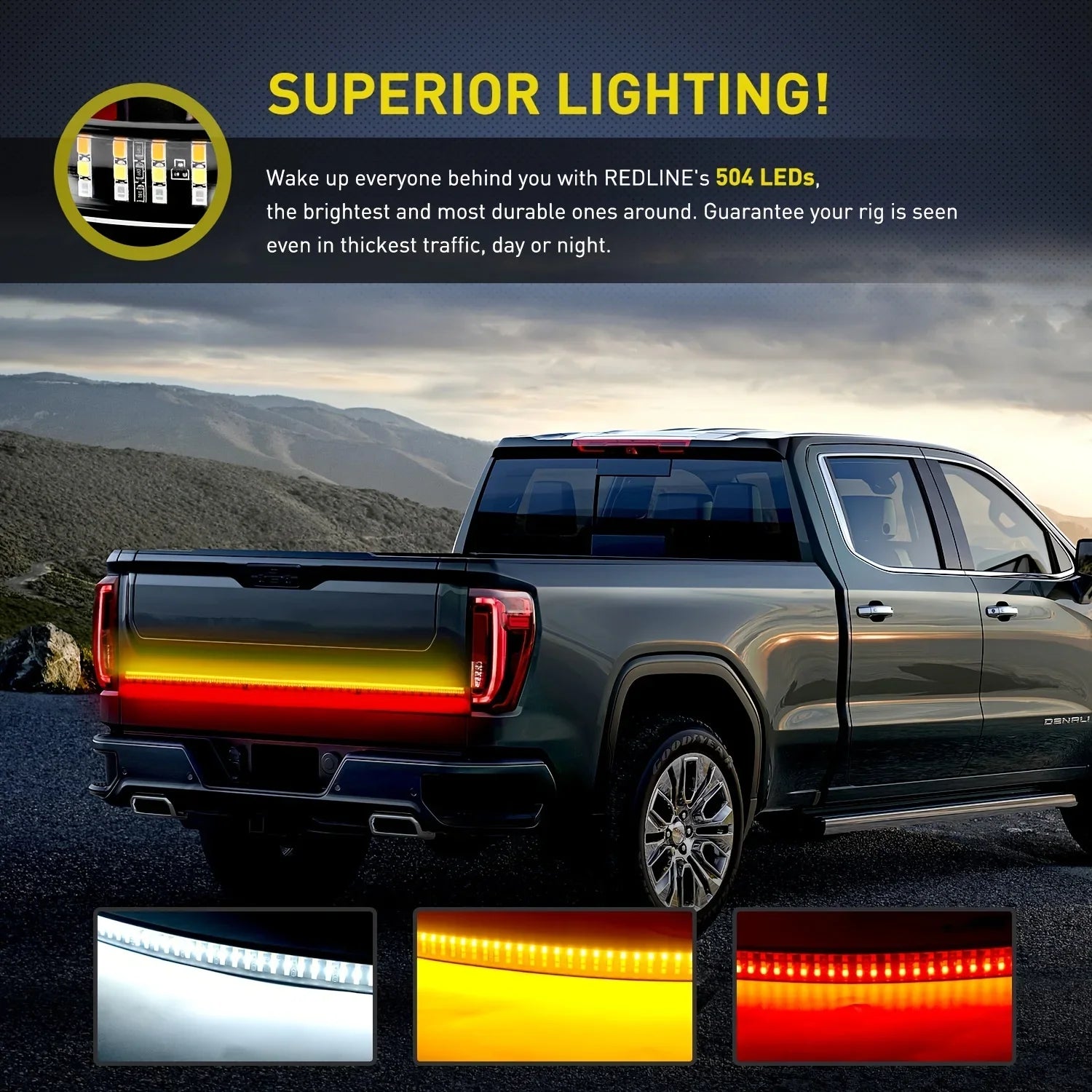 150cm Triple Row LED Tailgate Light Bar - Brake & Turn Signal Kit Tidesmit