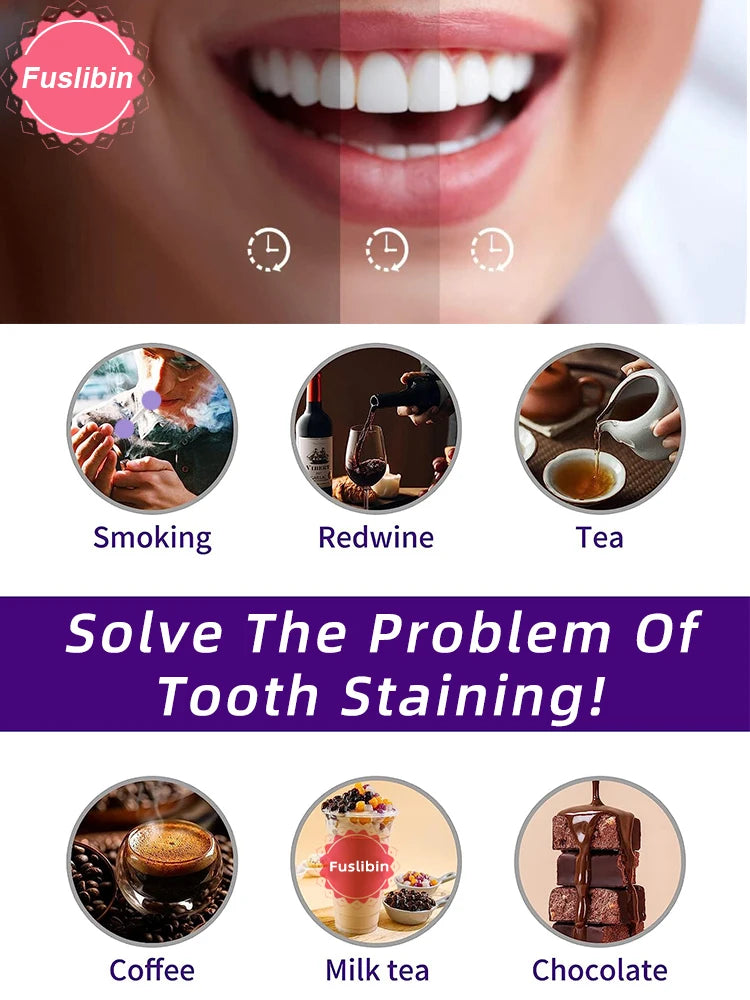 Tidesmit V34 purple teeth whitening toothpaste for plaque stain removal and fresh breath oral care
