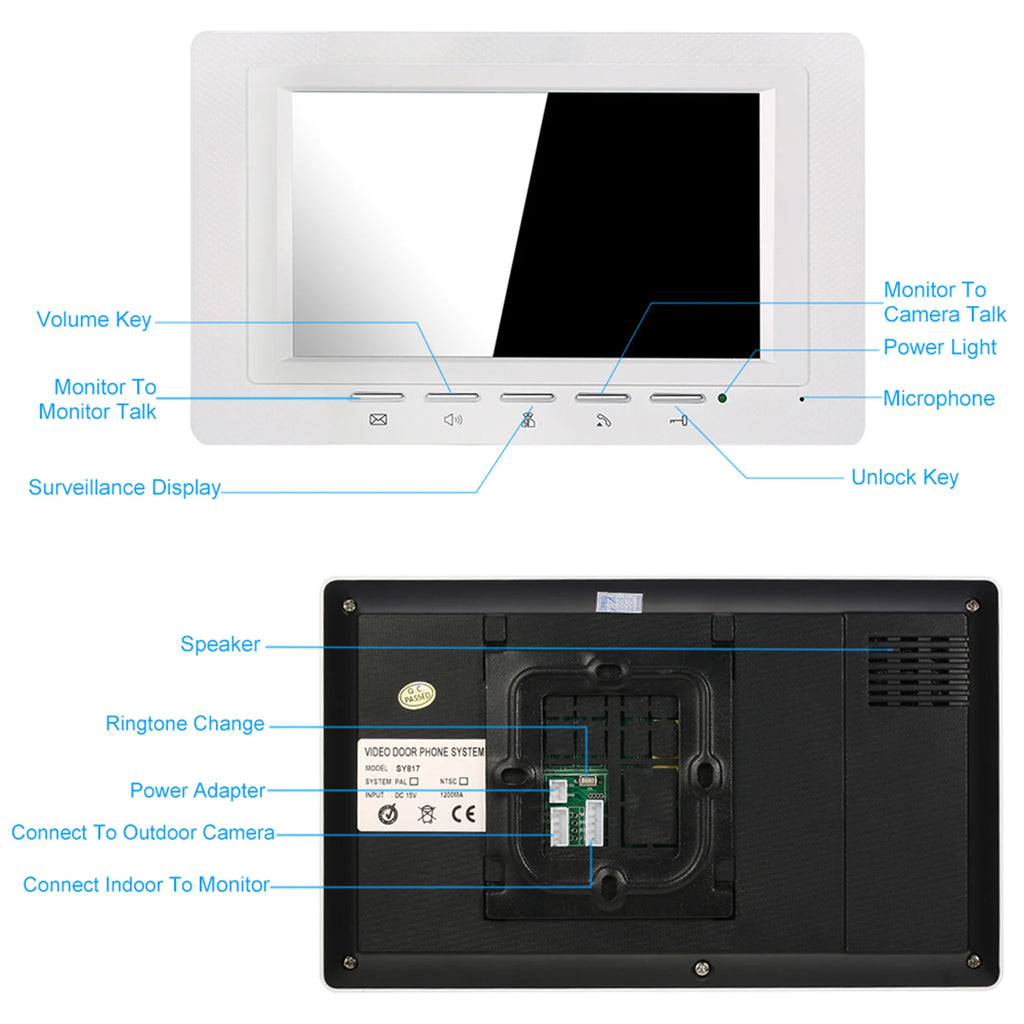 IR-CUT Outdoor Camera 7 inch Wired Video Doorbell Indoor Monitor Visual Intercom Two-way Audio Remote Unlock Video Door Phone