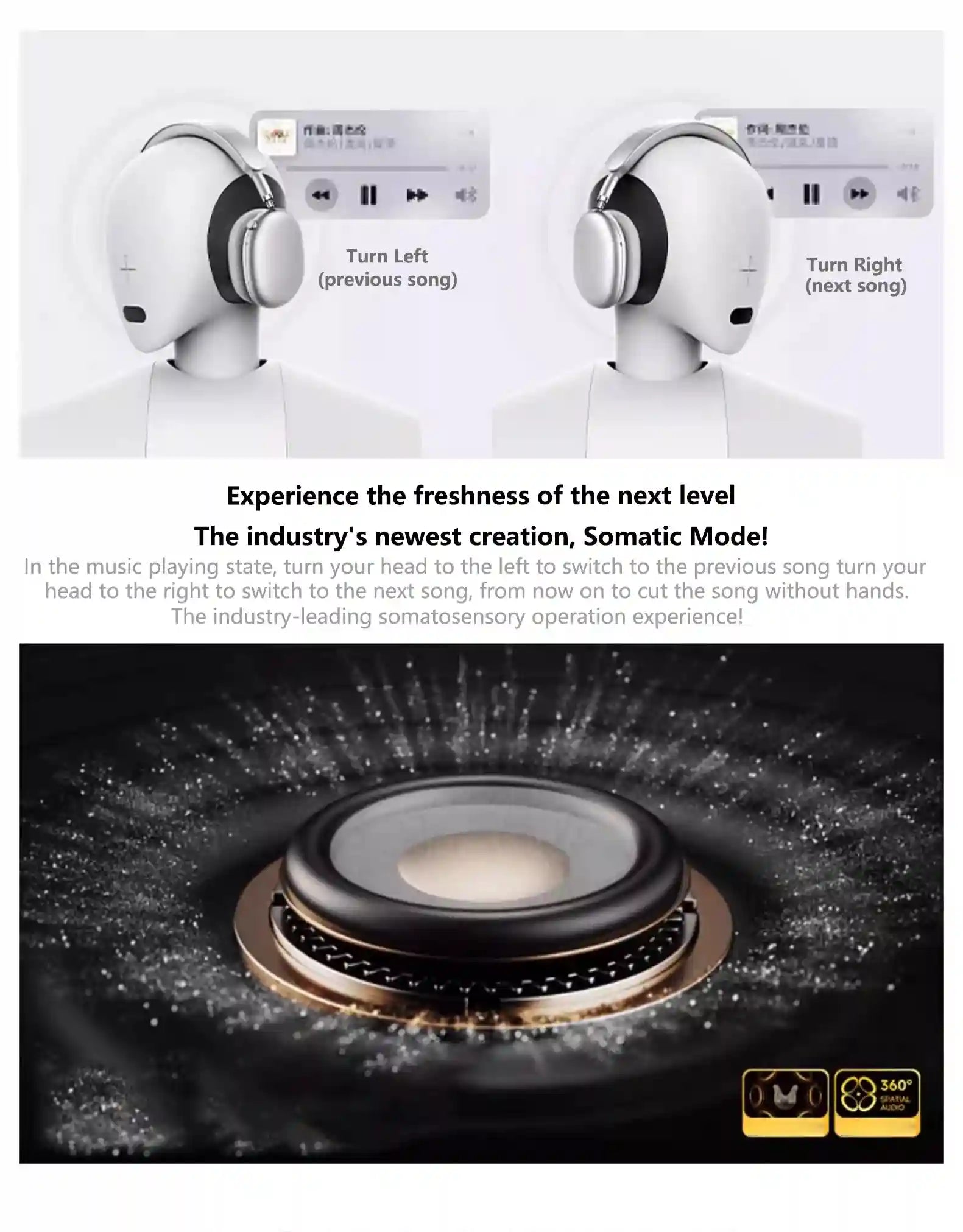 Wireless Noise Cancelling Headphones - Over-Ear 3D Spatial Audio F8 Tidesmit