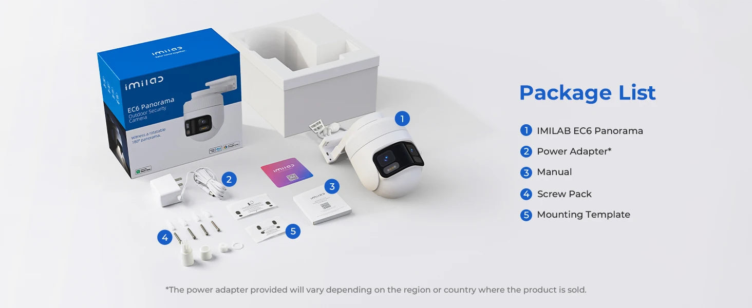 IMILAB EC6 Panorama WiFi Security Camera 6MP 180° Panorama AI Human Detection PTZ Color Night Vision Compatible with Xiaomi Home
