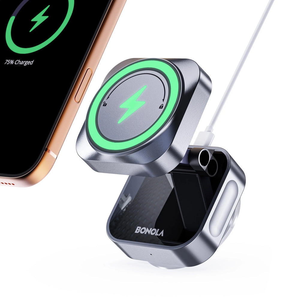 Bonola Suction Cup Car Wireless Charger Foldable for iPhone 17/16/15/Android 15w Magnetic Wireless Charging Vacuum Suction Stand