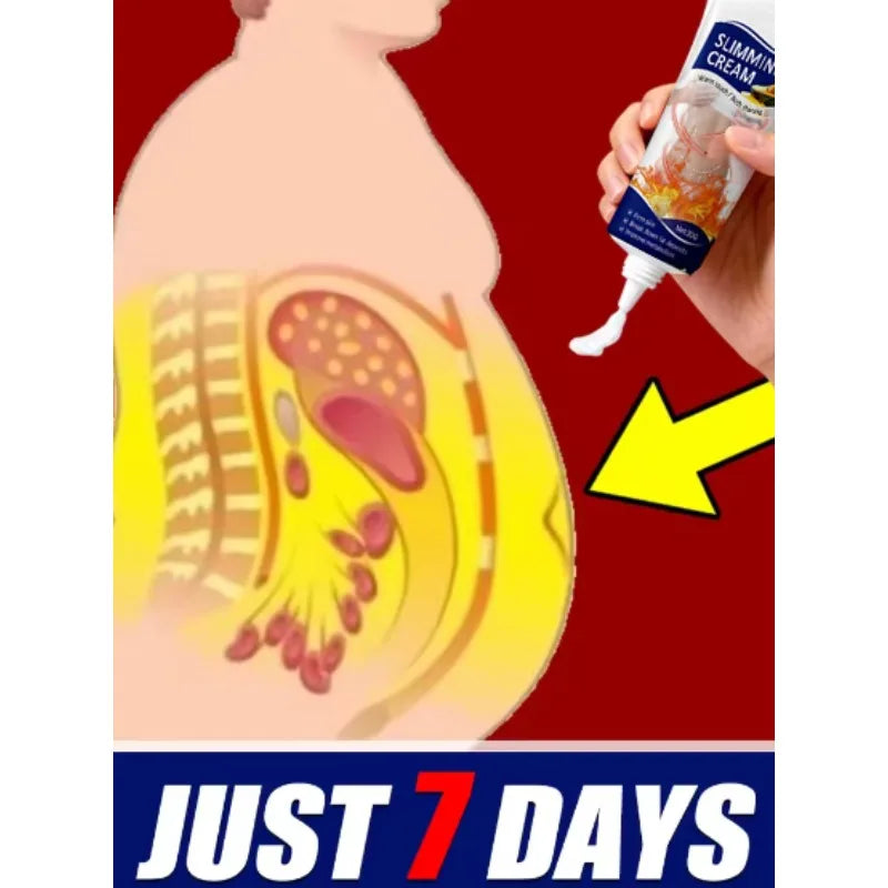 White slimming cream tube with body diagram illustration for weight loss fat burner application.