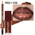 2-piece brown matte lip liner and moisturizing glossy lip oil set for long-lasting, defined, and shiny lip makeup look.