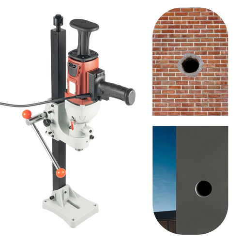Electric concrete core drilling machine with stand and side handle, wet/dry drilling