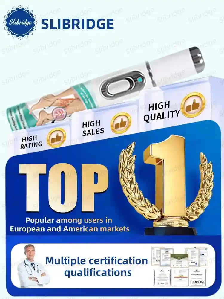 Slibridge handheld blue laser pen for painless varicose vein treatment, certified home leg care device.