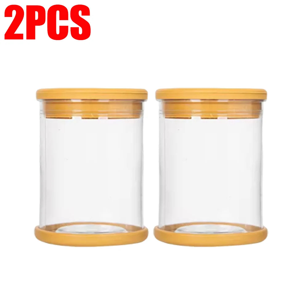 2-piece set of transparent hydroponic plant pot containers with orange lids and non-slip bases