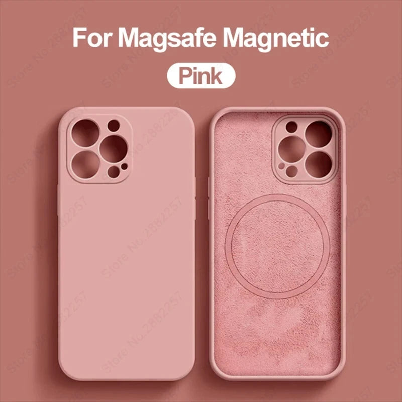 Magnetic iPhone 15 Pro Max Case: Slim Fit Shock-Absorbing Liquid Silicone Pink Tidesmit