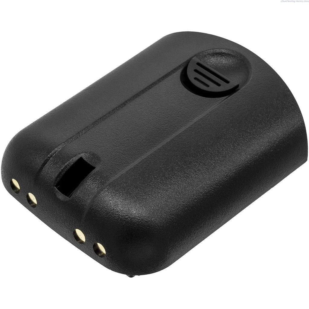 Black battery pack with vent grille and two gold contact pins