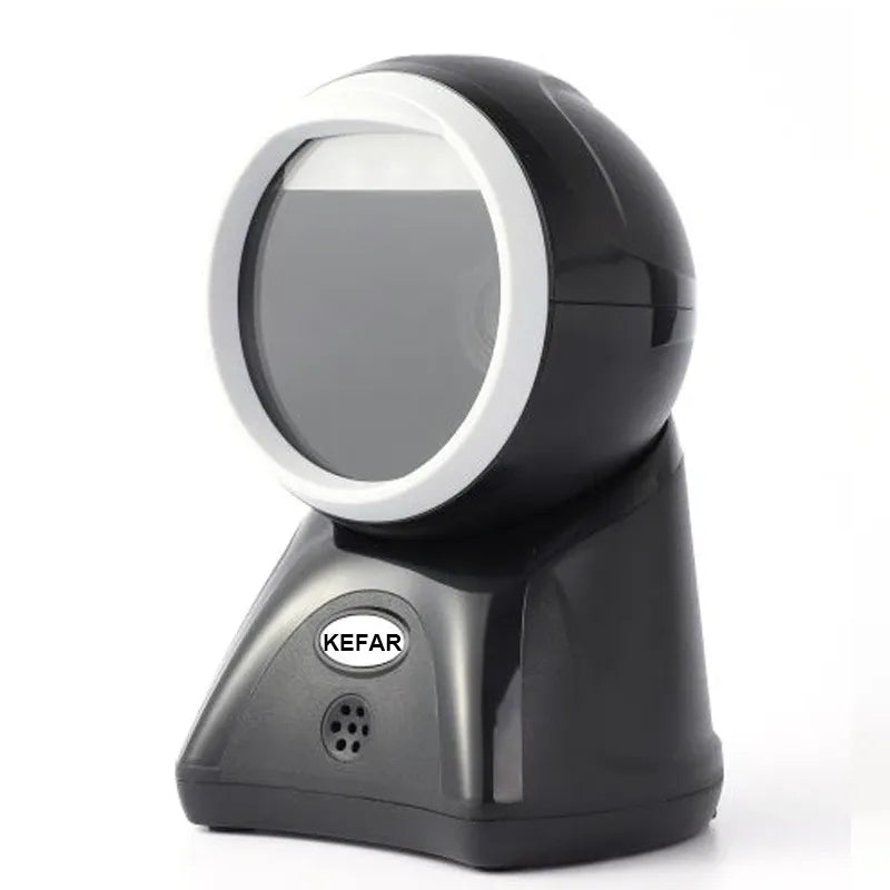 Black platform QR scanner with circular scanning window and white inner ring