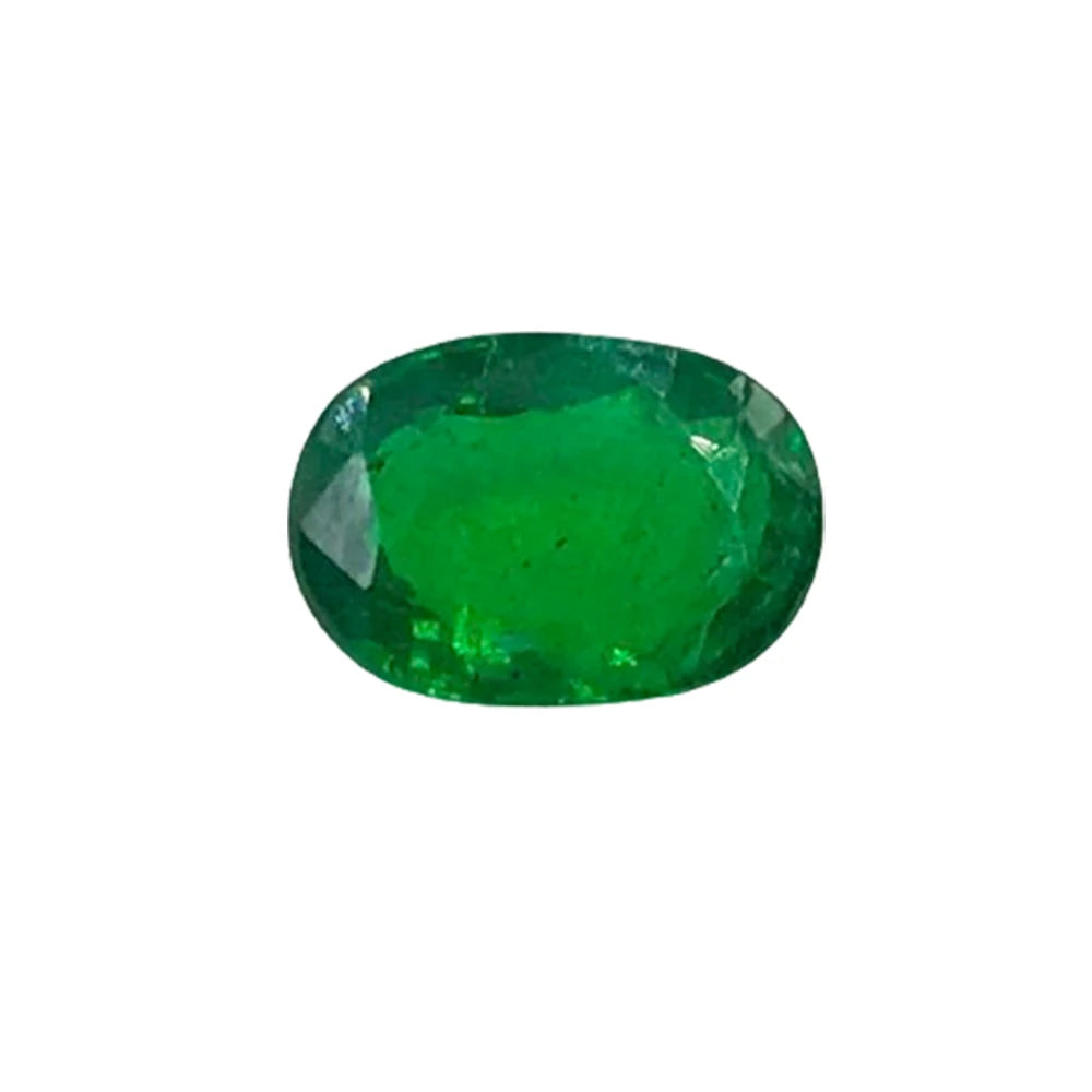 Green oval faceted loose gemstone, clear glossy surface