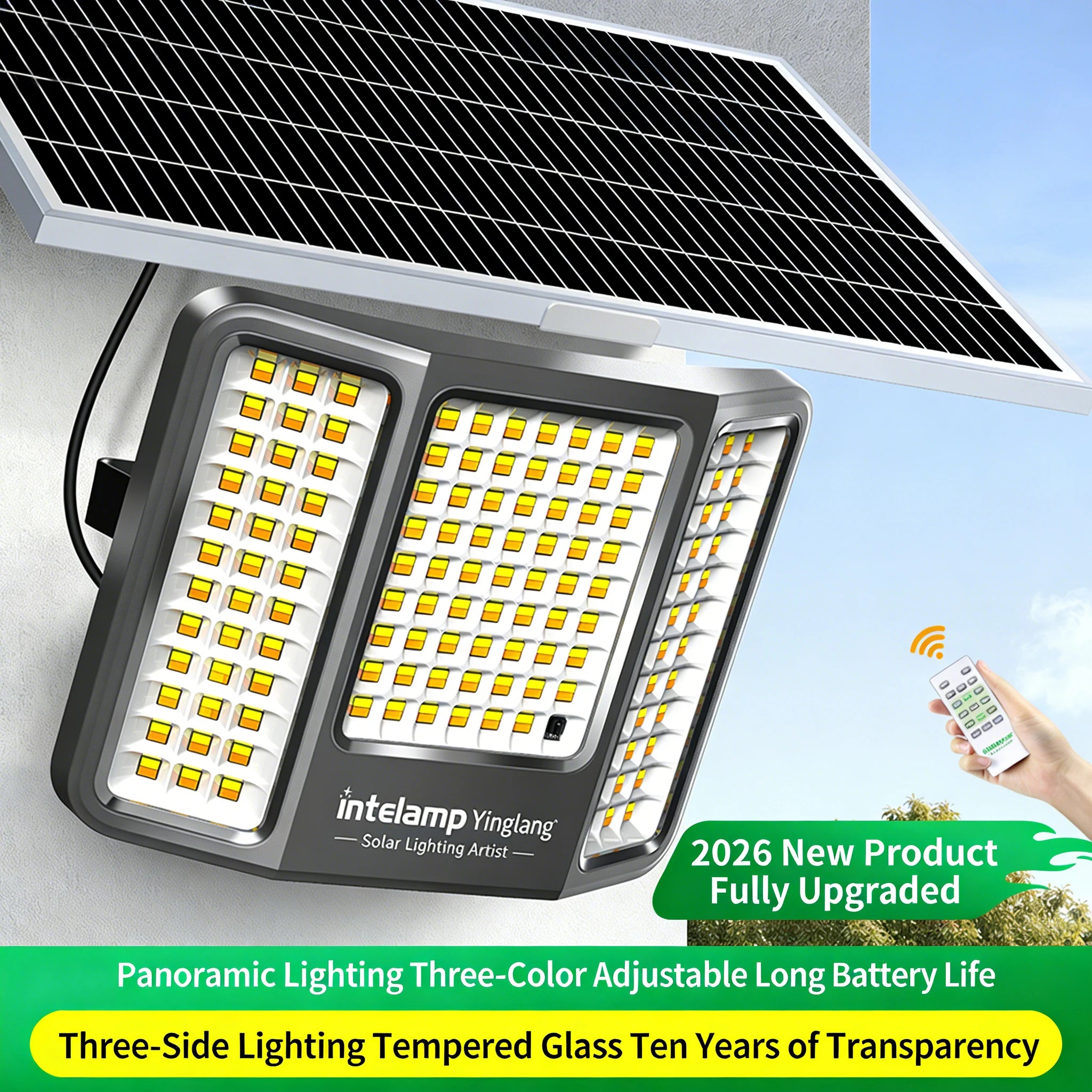 intelamp Powerful 20000mah Solar Lights Outdoor 3 Colors Modes With Super Large Solar Panel For Garden Yard Path Garage