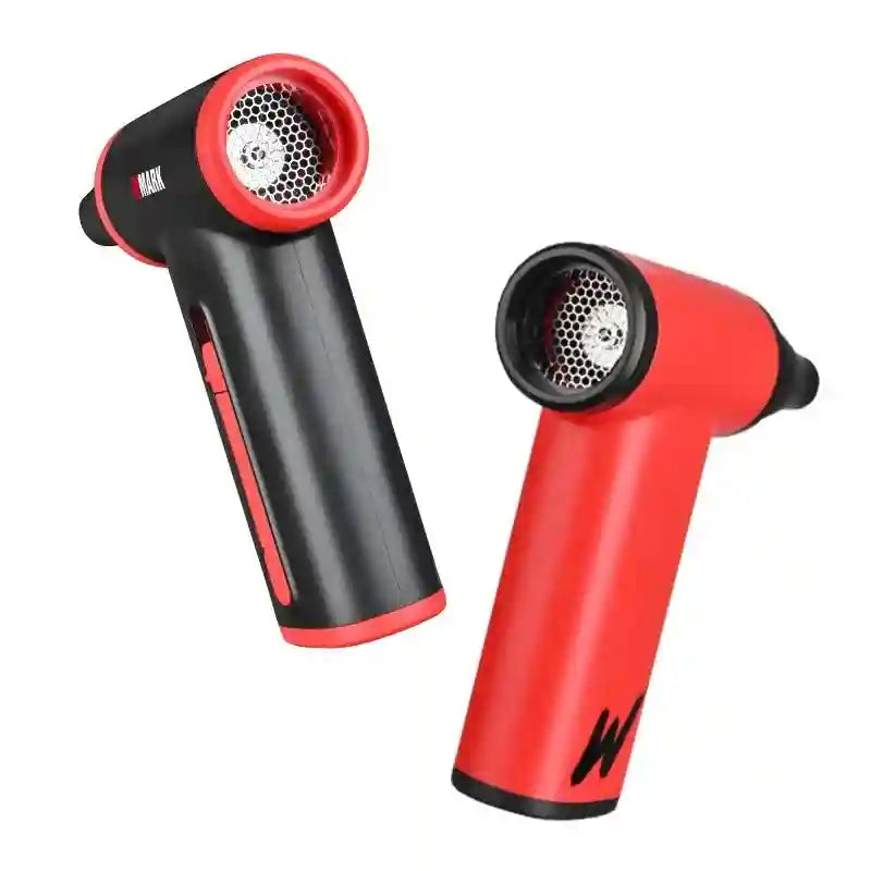 WMARK NG-TB001 cordless mini hair dryer and dust blower in black and red, high-speed 130k RPM handheld tool.