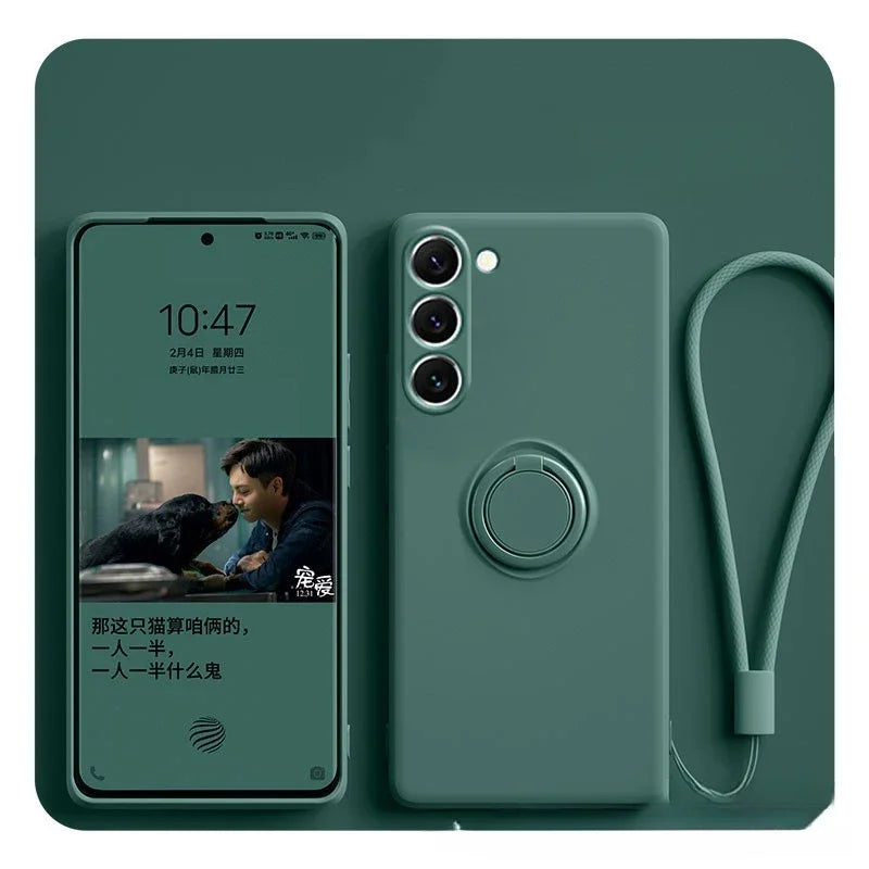 Magnetic Silicone Phone Case for Galaxy S25 with Ring Stand Grass gray Tidesmit