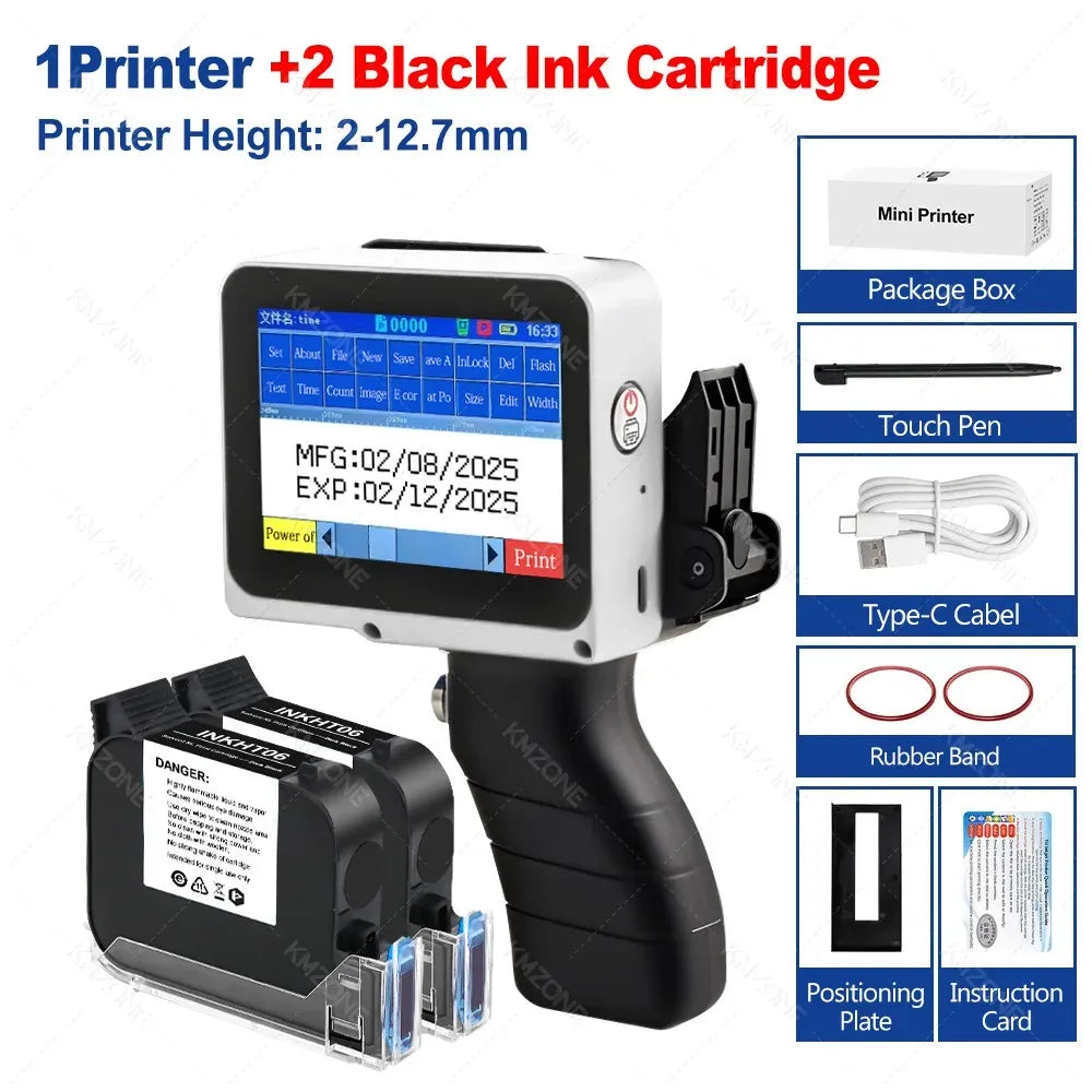 12.7mm Portable Mini Handheld Inkjet Printer for QR Barcode Batch Date Number Logo Expiry Date Coding Machine 28 Languages