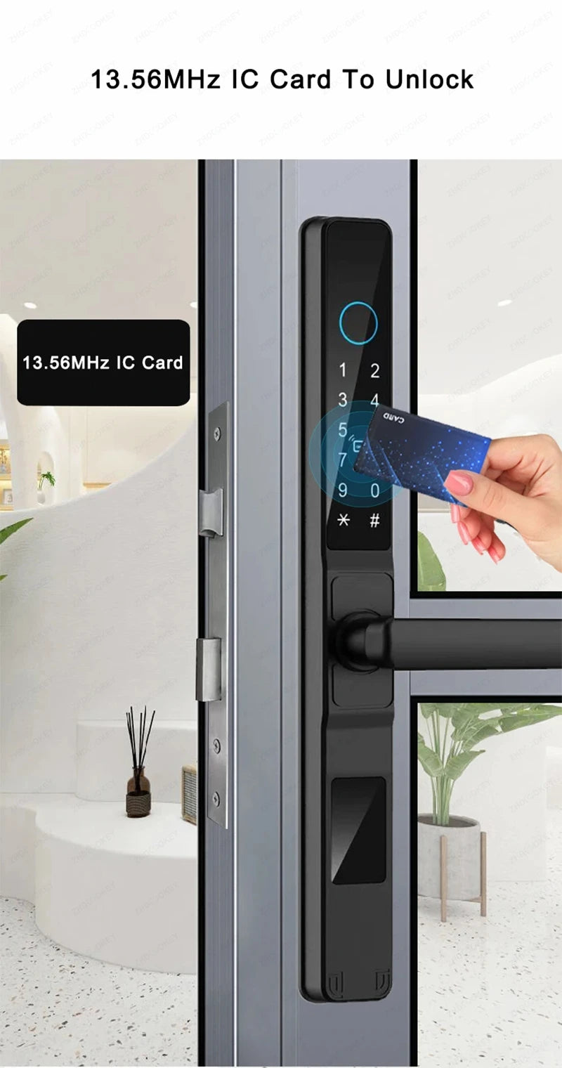 Slim 3.5cm Waterproof Aluminum Smart Door Lock with TTLock Bluetooth Fingerprint Password IC Card APP Control for Sliding Doors