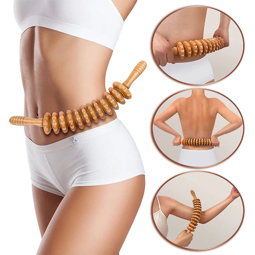 Wooden Lymphatic Drainage Roller - 12 Wheel Muscle Relief Tool Back Massage Instrument Tidesmit
